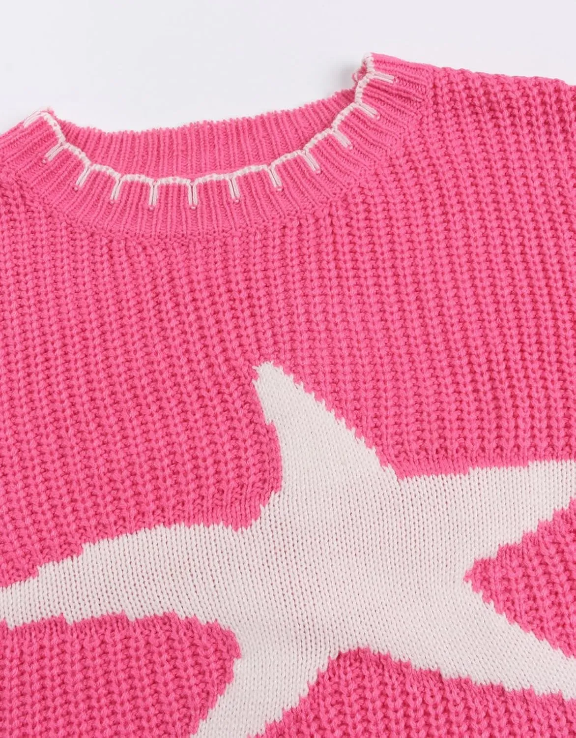 shermie Women's Star Graphic Knitted Pullover Sweaters Long Sleeve Crew Neck Casual Sweater