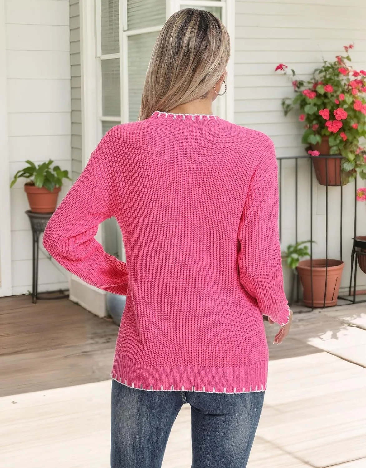 shermie Women's Star Graphic Knitted Pullover Sweaters Long Sleeve Crew Neck Casual Sweater