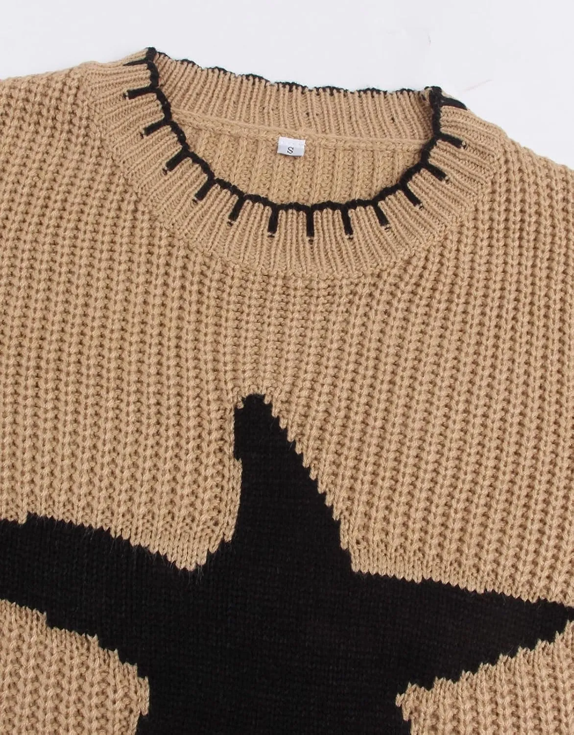 shermie Women's Star Graphic Knitted Pullover Sweaters Long Sleeve Crew Neck Casual Sweater