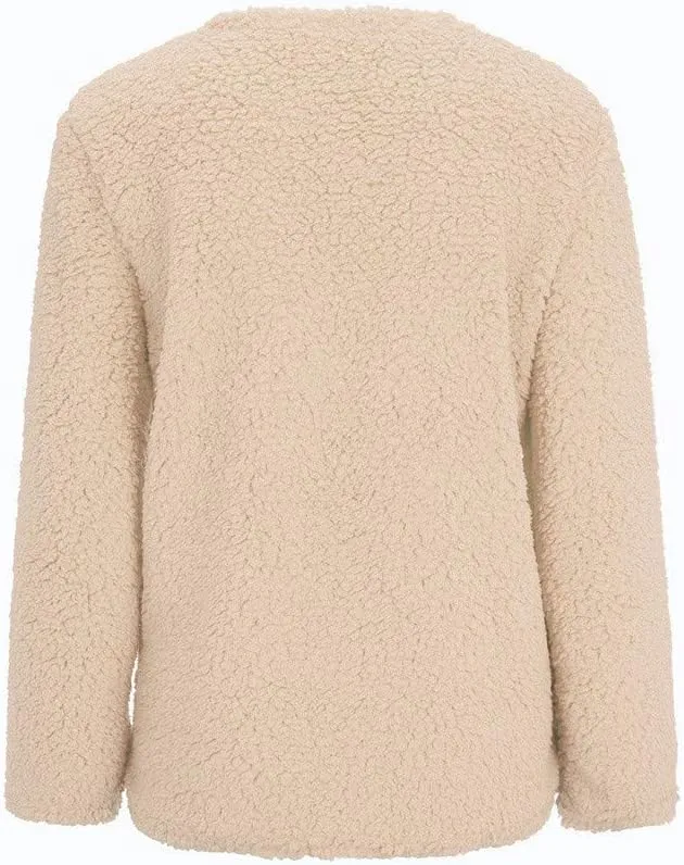Sherpa Jacket Women 2024 Plus Size Open Front Long Sleeve Button Coat Casual Fuzzy Fall Winter Cardigan Outerwear