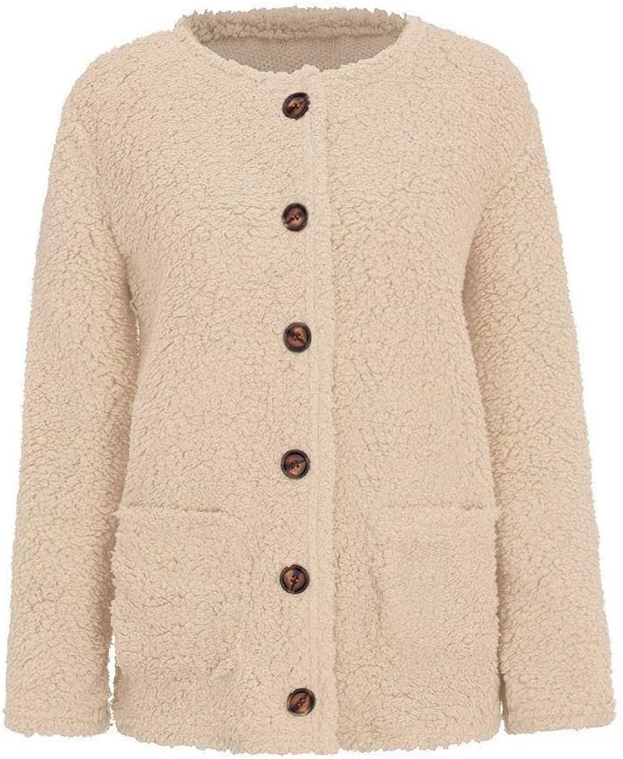 Sherpa Jacket Women 2024 Plus Size Open Front Long Sleeve Button Coat Casual Fuzzy Fall Winter Cardigan Outerwear