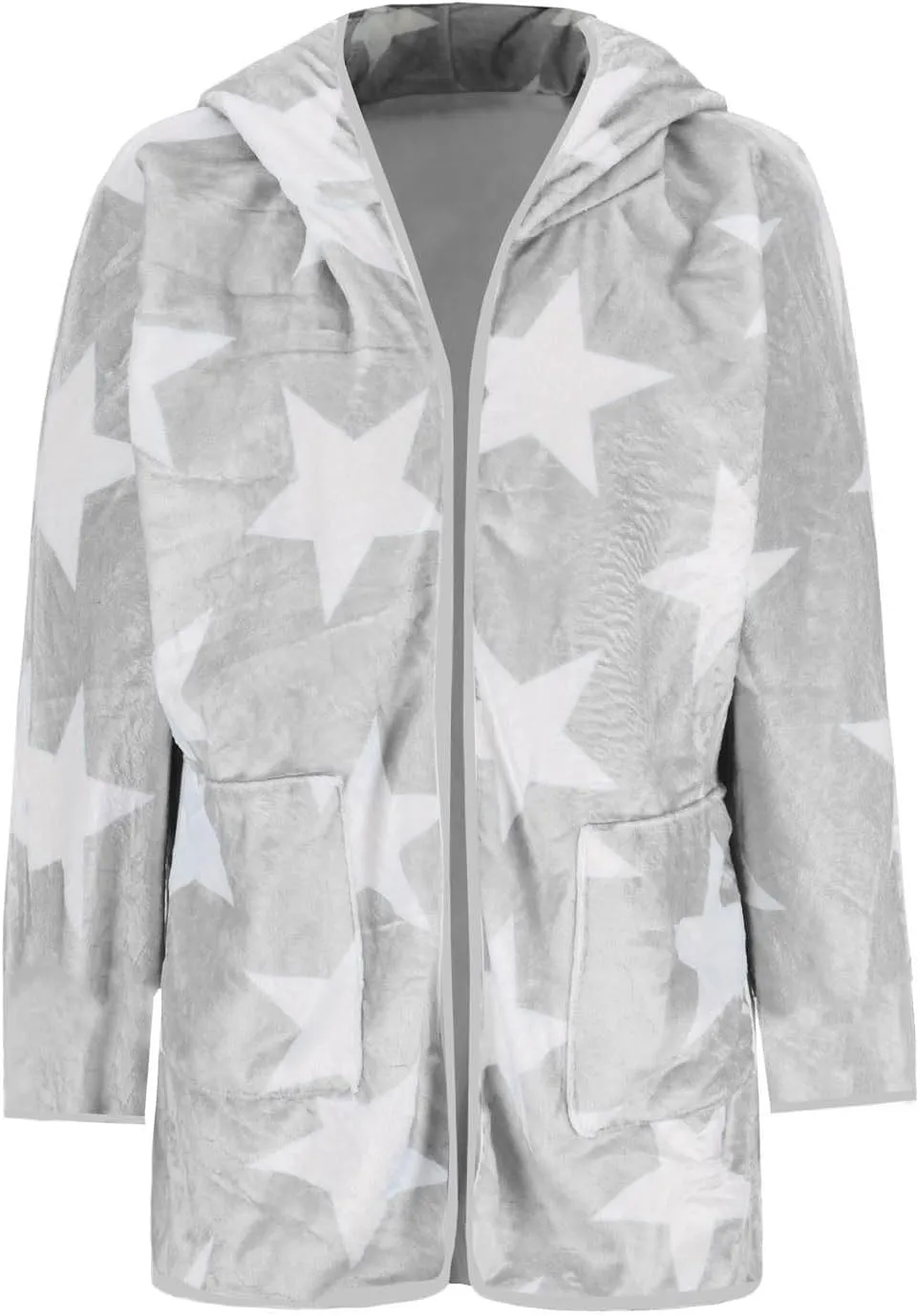 Sherpa Jacket Women Fuzzy Fleece Open Front Hooded Cardigan Cute Star Graphic Hoodie Fluffy Warm Winter Coats Outwear