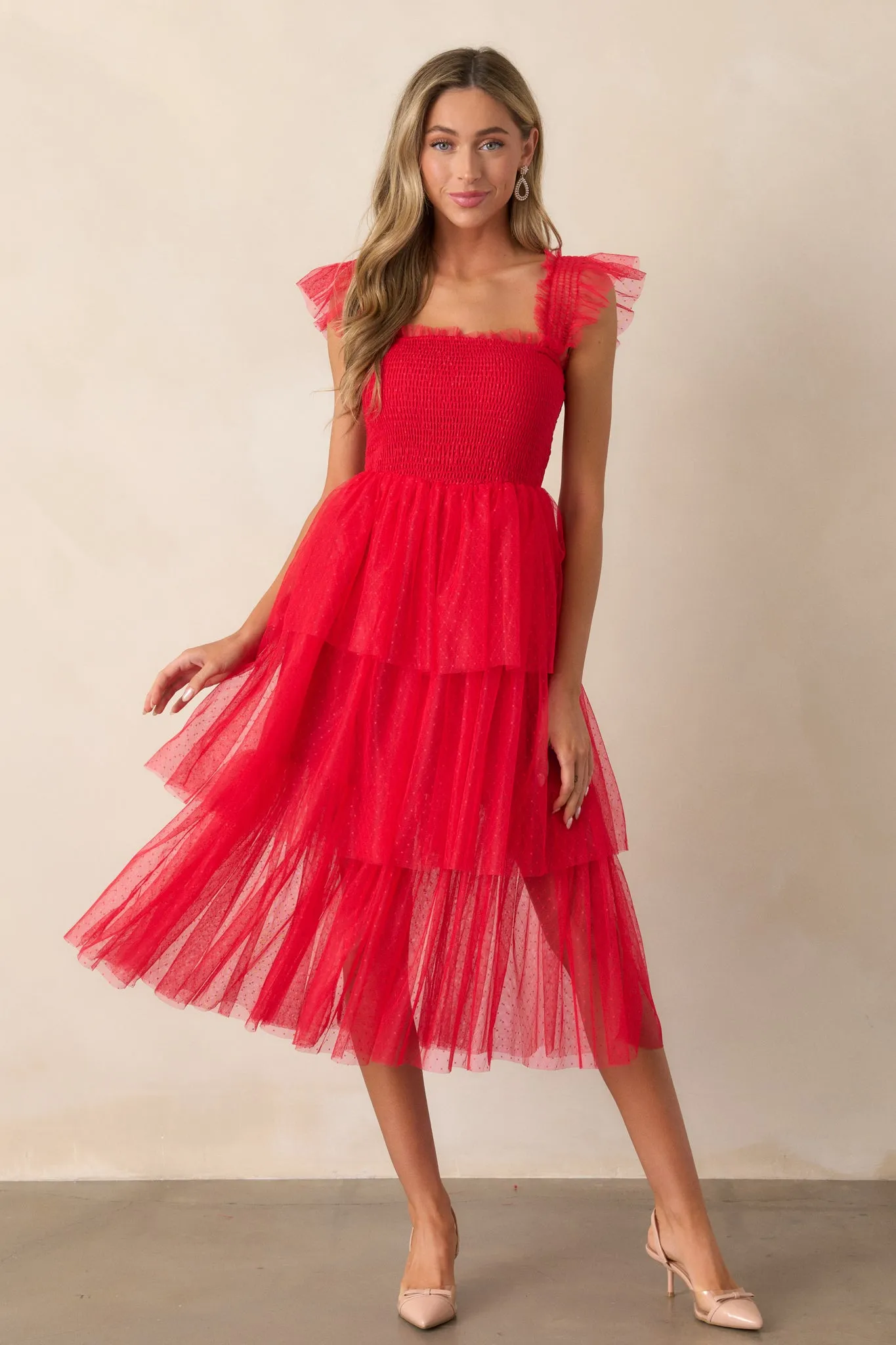 Shine Brighter Red Tiered Midi Dress