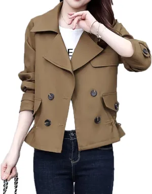 Short Fashion Trench Coat Women Plus Size Casual Lapel Double Lightweight Slim Fit Jacket