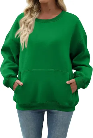slqdgmryz Crewneck Sweatshirts Women Oversized Preppy Sweatshirt Plain Y2k No Hood Fleece Pullover Hoodie with Pockets