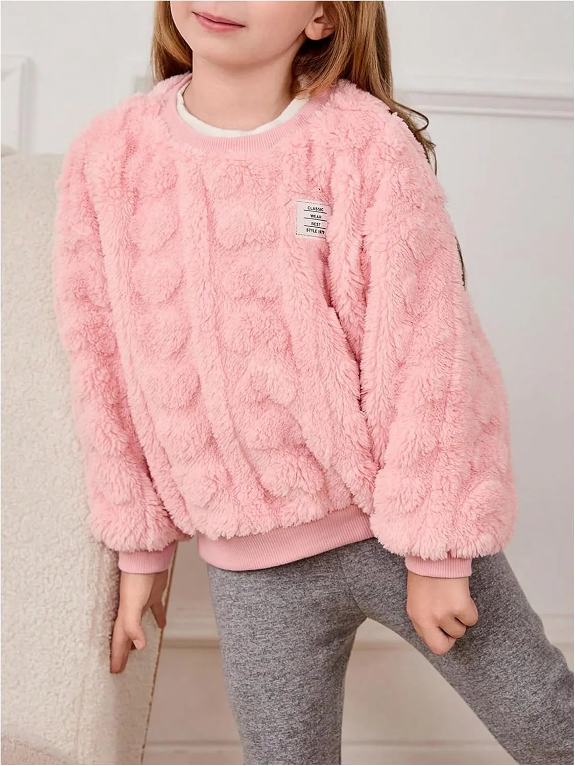SOLY HUX Toddler Girl's Fuzzy Fleece Pullover Sweatshirts Crew Neck Long Sleeve Fall Winter Shirt Tops