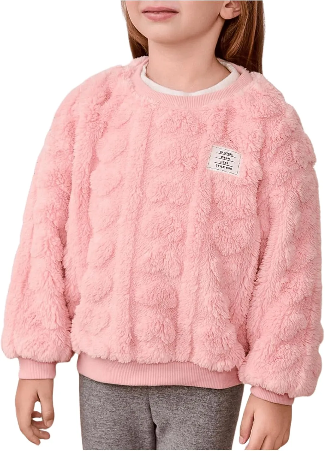 SOLY HUX Toddler Girl's Fuzzy Fleece Pullover Sweatshirts Crew Neck Long Sleeve Fall Winter Shirt Tops