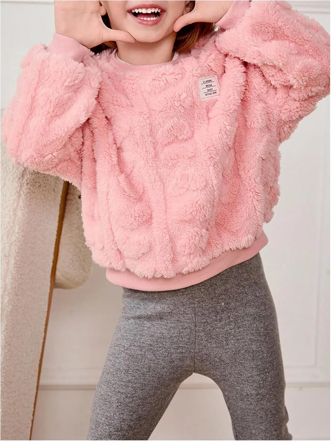 SOLY HUX Toddler Girl's Fuzzy Fleece Pullover Sweatshirts Crew Neck Long Sleeve Fall Winter Shirt Tops