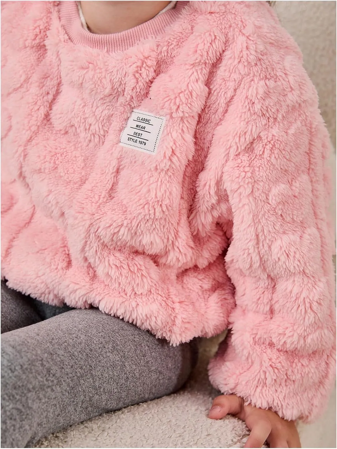 SOLY HUX Toddler Girl's Fuzzy Fleece Pullover Sweatshirts Crew Neck Long Sleeve Fall Winter Shirt Tops