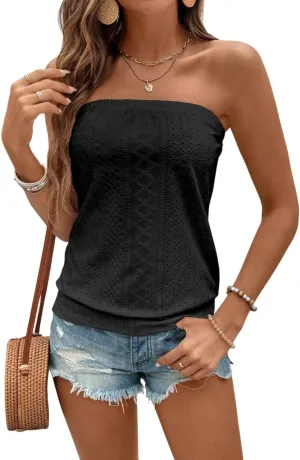 SOLY HUX Women's Strapless Bandeau Tank Top Casual Summer Sleeveless Eyelet Tube Tops