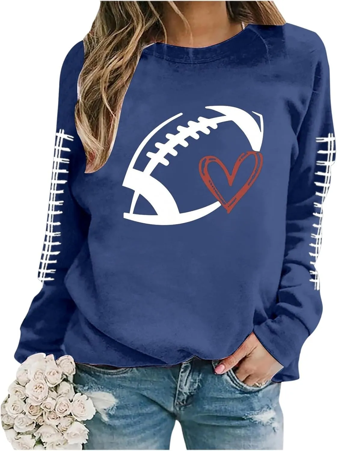 Sorry Can't Football Bye Shirt for Women Oversized Long Sleeve Game Day Sweatshirts Crew Neck Comfort Pullover Tops