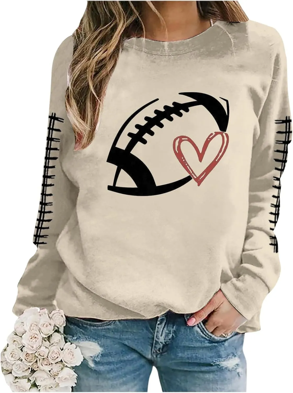 Sorry Can't Football Bye Shirt for Women Oversized Long Sleeve Game Day Sweatshirts Crew Neck Comfort Pullover Tops