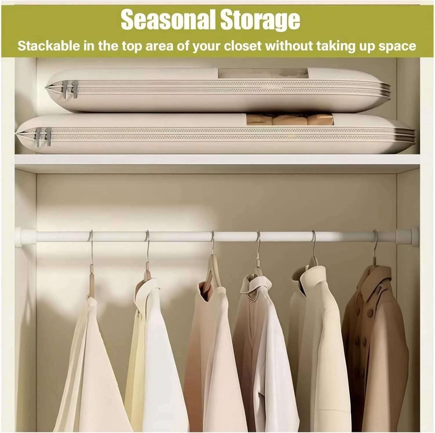 Space Saving Hanging Garment Bag with Self-Compression Zipper - Vacuum Seal Clothes Storage Organizer for Down Coats, Suits & Seasonal Clothing