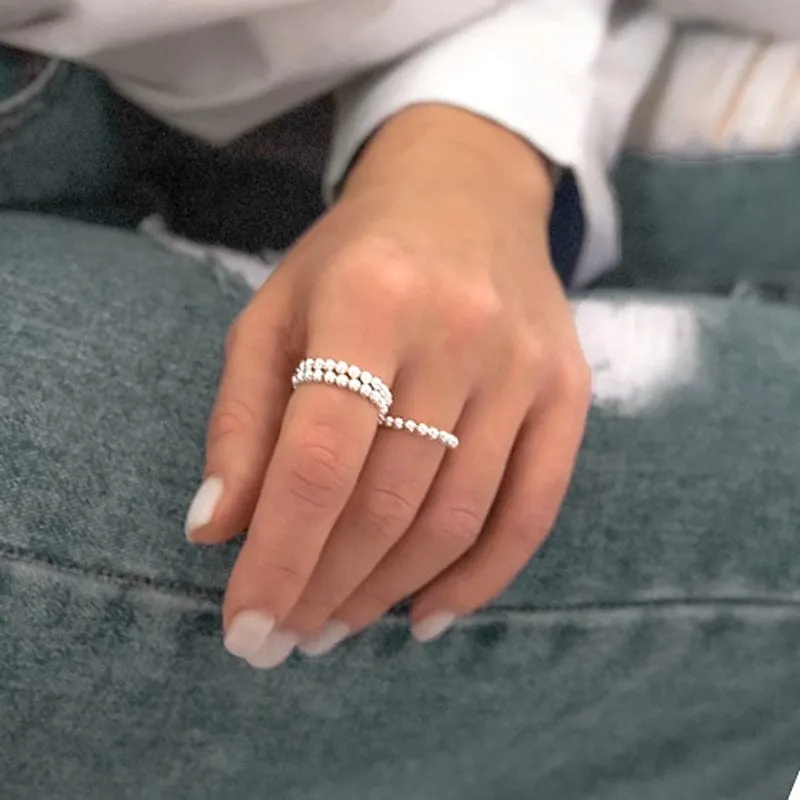 Sterling Silver 3mm Beaded Stretch to Fit Ring