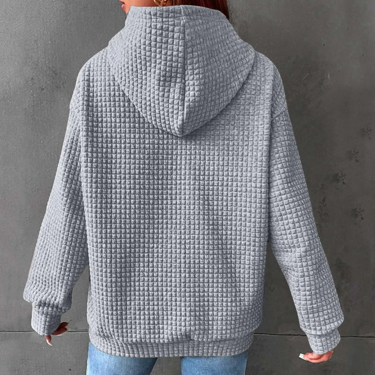 Stessotudo Womens Waffle Knit Hoodies Casual Long Sleeve Cute Football Print Sweatshirts Drawstring Trendy Pullover Tops 2023