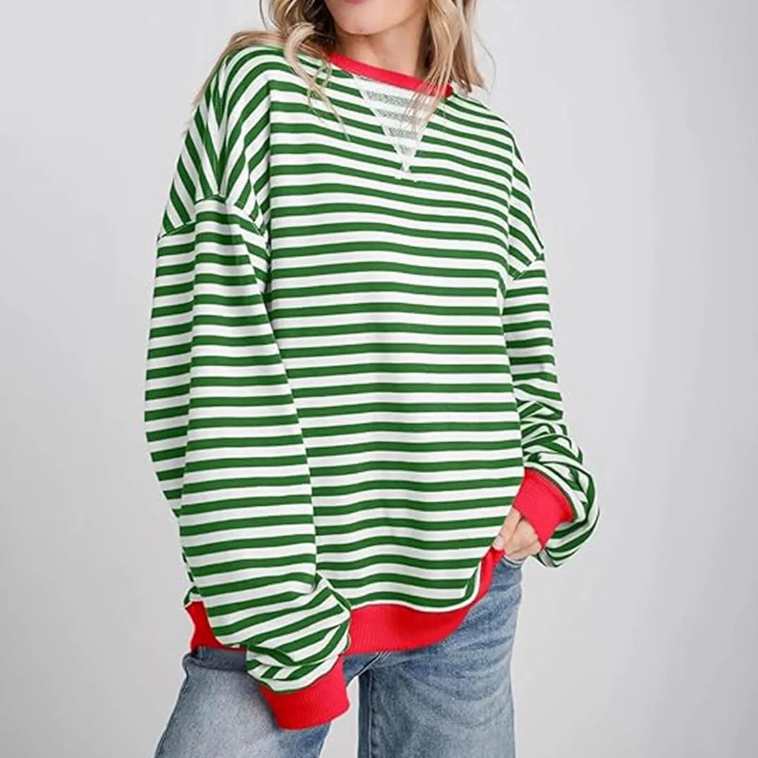 Striped Sweatshirt For Women 2024 Cute Fall Fashion Oversized Long Sleeve Crewneck Pullover Tops Teens y2k Outfits