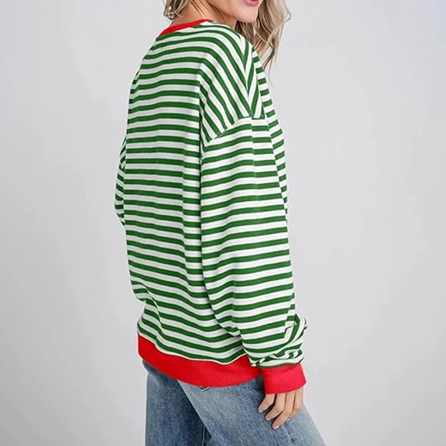 Striped Sweatshirt For Women 2024 Cute Fall Fashion Oversized Long Sleeve Crewneck Pullover Tops Teens y2k Outfits