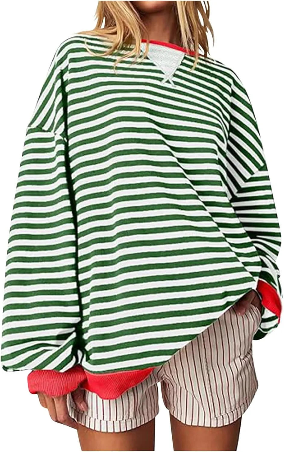 Striped Sweatshirt For Women 2024 Cute Fall Fashion Oversized Long Sleeve Crewneck Pullover Tops Teens y2k Outfits