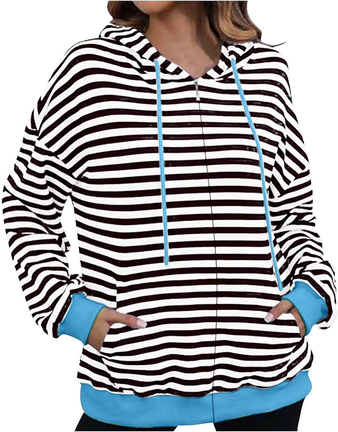 Striped Sweatshirt for Women Long Sleeve Hooded Sweatshirt Oversized Sweatshirt with Drawstring Fashion Hoodie