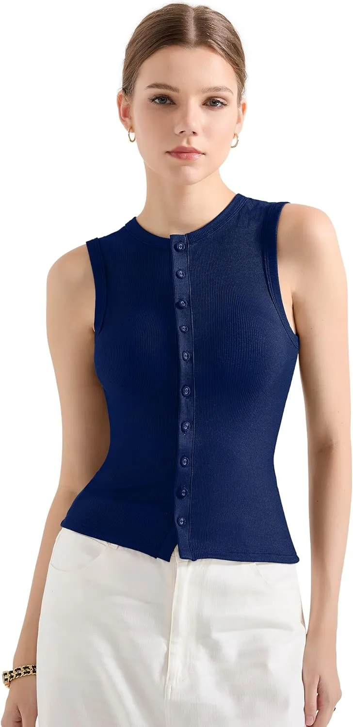SUUKSESS Women Button Down Going Out Trendy Tops Ribbed Sexy Vest Y2K Tank Tops