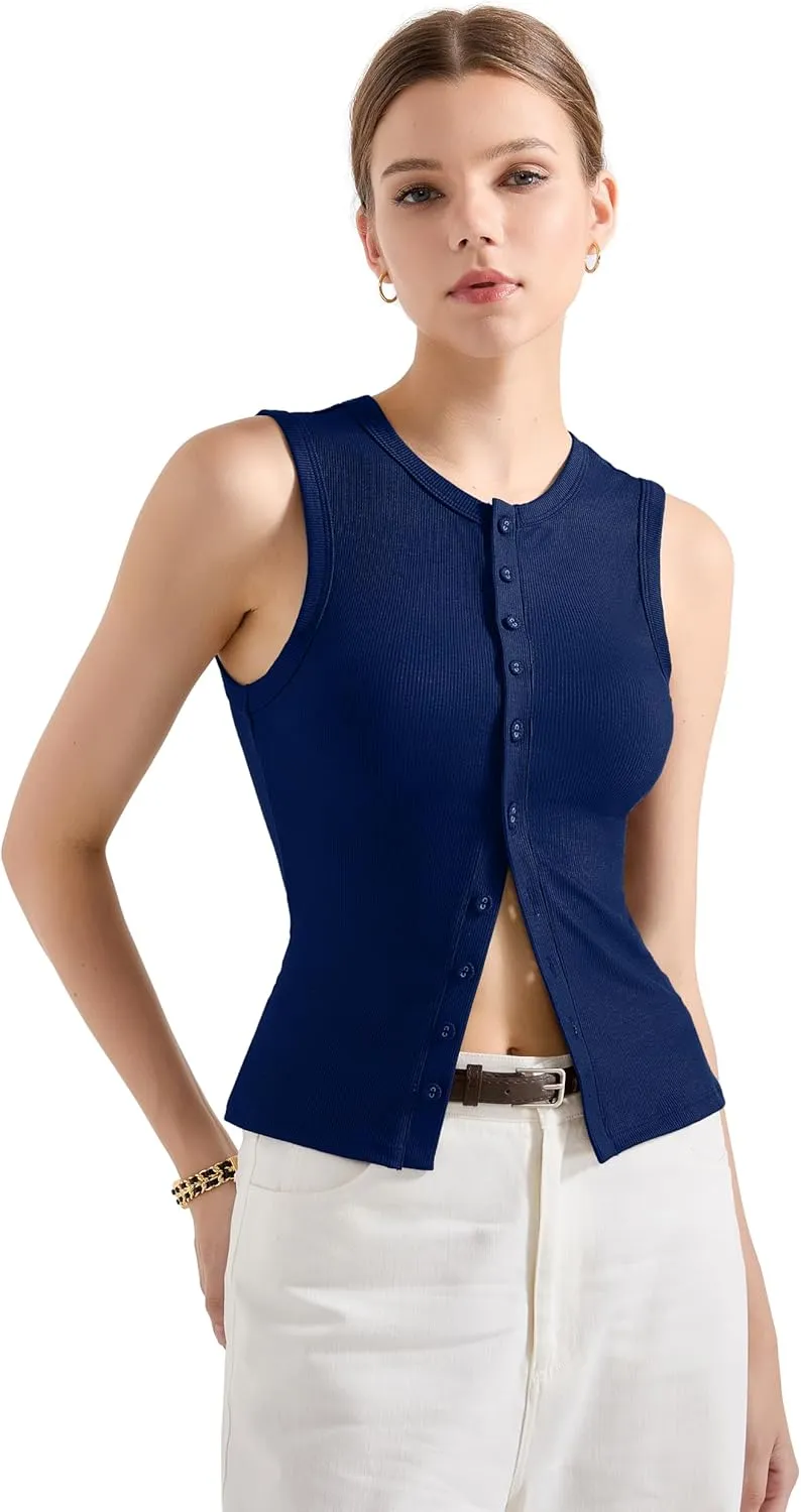 SUUKSESS Women Button Down Going Out Trendy Tops Ribbed Sexy Vest Y2K Tank Tops