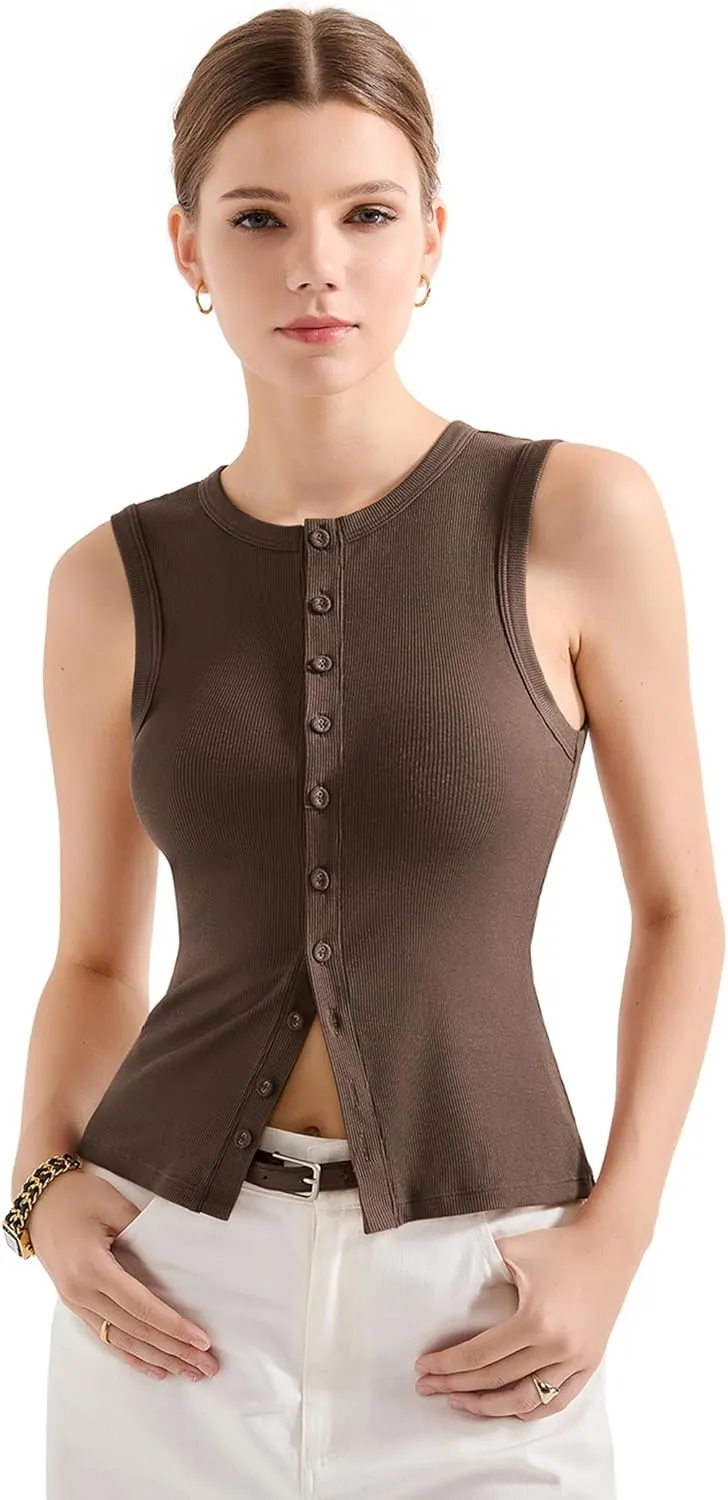 SUUKSESS Women Button Down Going Out Trendy Tops Ribbed Sexy Vest Y2K Tank Tops