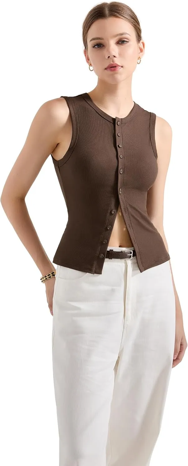 SUUKSESS Women Button Down Going Out Trendy Tops Ribbed Sexy Vest Y2K Tank Tops