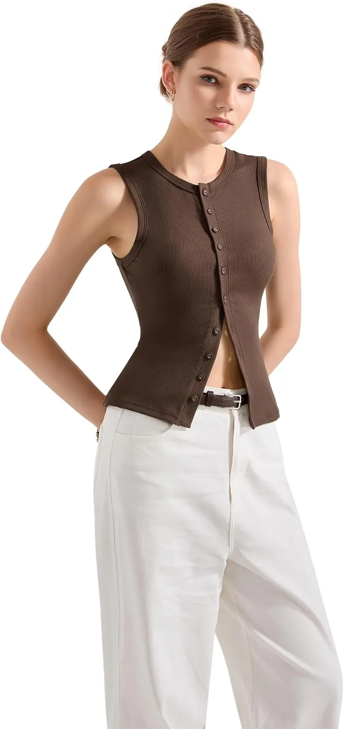 SUUKSESS Women Button Down Going Out Trendy Tops Ribbed Sexy Vest Y2K Tank Tops