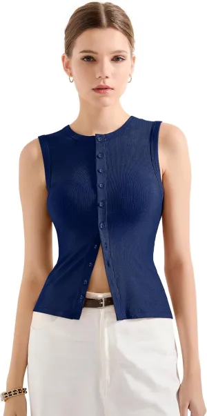 SUUKSESS Women Button Down Going Out Trendy Tops Ribbed Sexy Vest Y2K Tank Tops