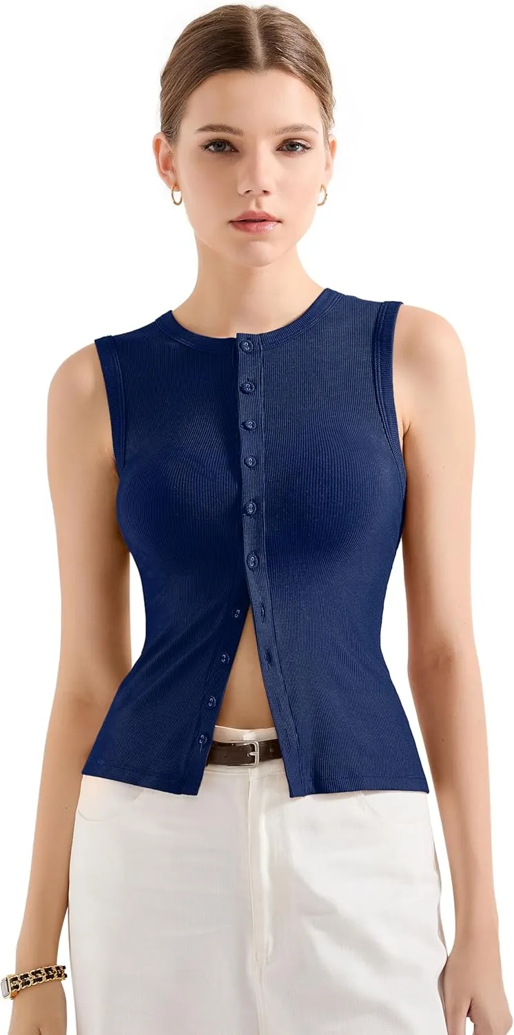 SUUKSESS Women Button Down Going Out Trendy Tops Ribbed Sexy Vest Y2K Tank Tops