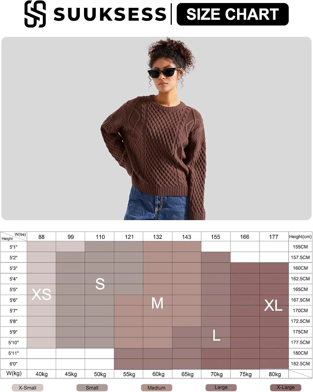 SUUKSESS Women Oversized Cable Knit Sweater Fall Long Sleeve Crew Neck Pullover Tops 2024