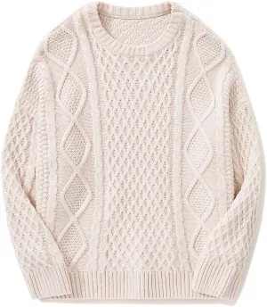 SUUKSESS Women Oversized Cable Knit Sweater Fall Long Sleeve Crew Neck Pullover Tops 2024