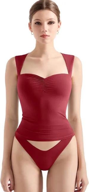SUUKSESS Women Sweetheart V Neck Backless Tank Tops Double Lined Going Out Crop Tops