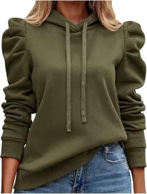 Sweatshirts Women Fall Outfits Cable Hoodie Long Sleeve Pullover Tunic Tops Solid Color Loose Fit Casual Blouses