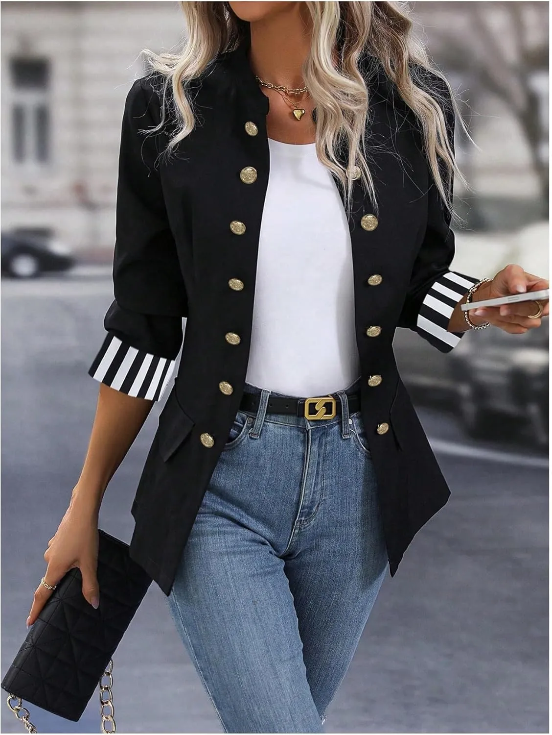SweatyRocks Women's Casual Blazers Button Open Front Lightweight Work Office Suit Jackets Blazer