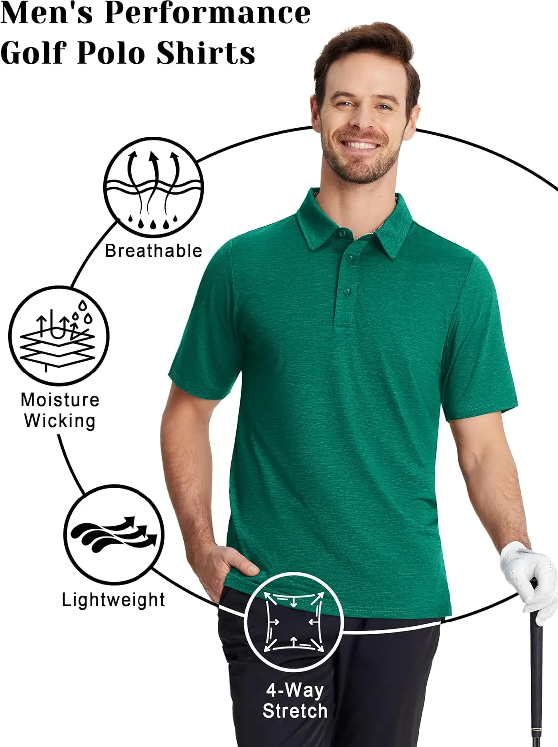 TACVASEN Men's Golf Shirts Short Sleeve Quick Dry Polo Shirts Moisture Wicking Casual Business Sports Breathable Polo