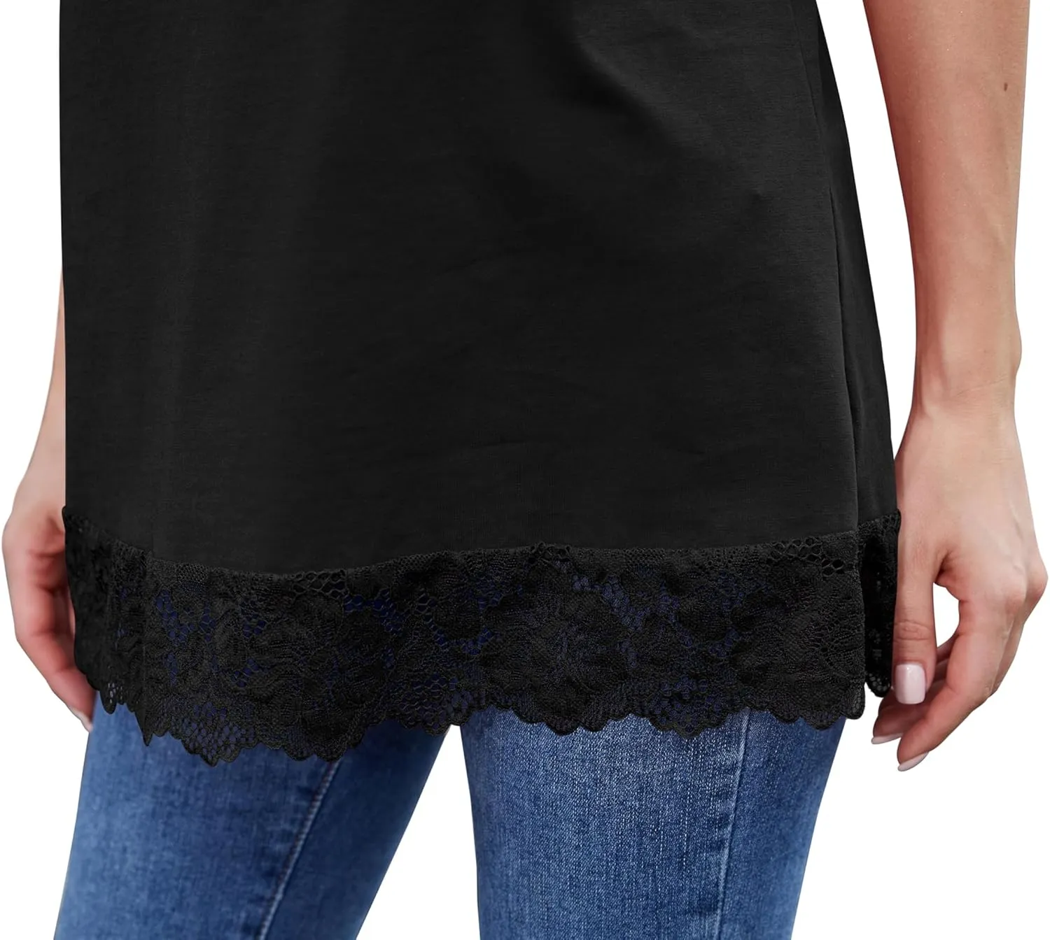 TAIPOVE Camisole Tops for Women Long Lace Cami Cotton Adjustable Strap Tank Top Extender Layering Square Neck 2 Packs