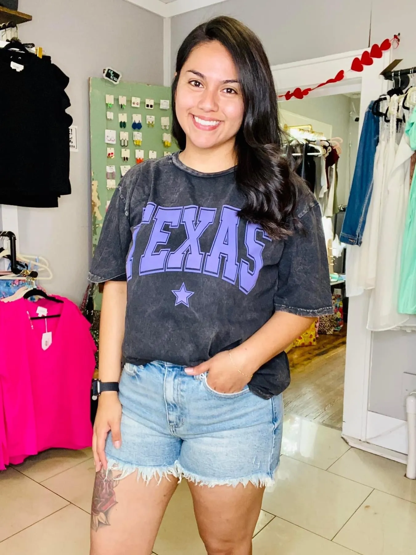 Texas black mineral washed oversized tee
