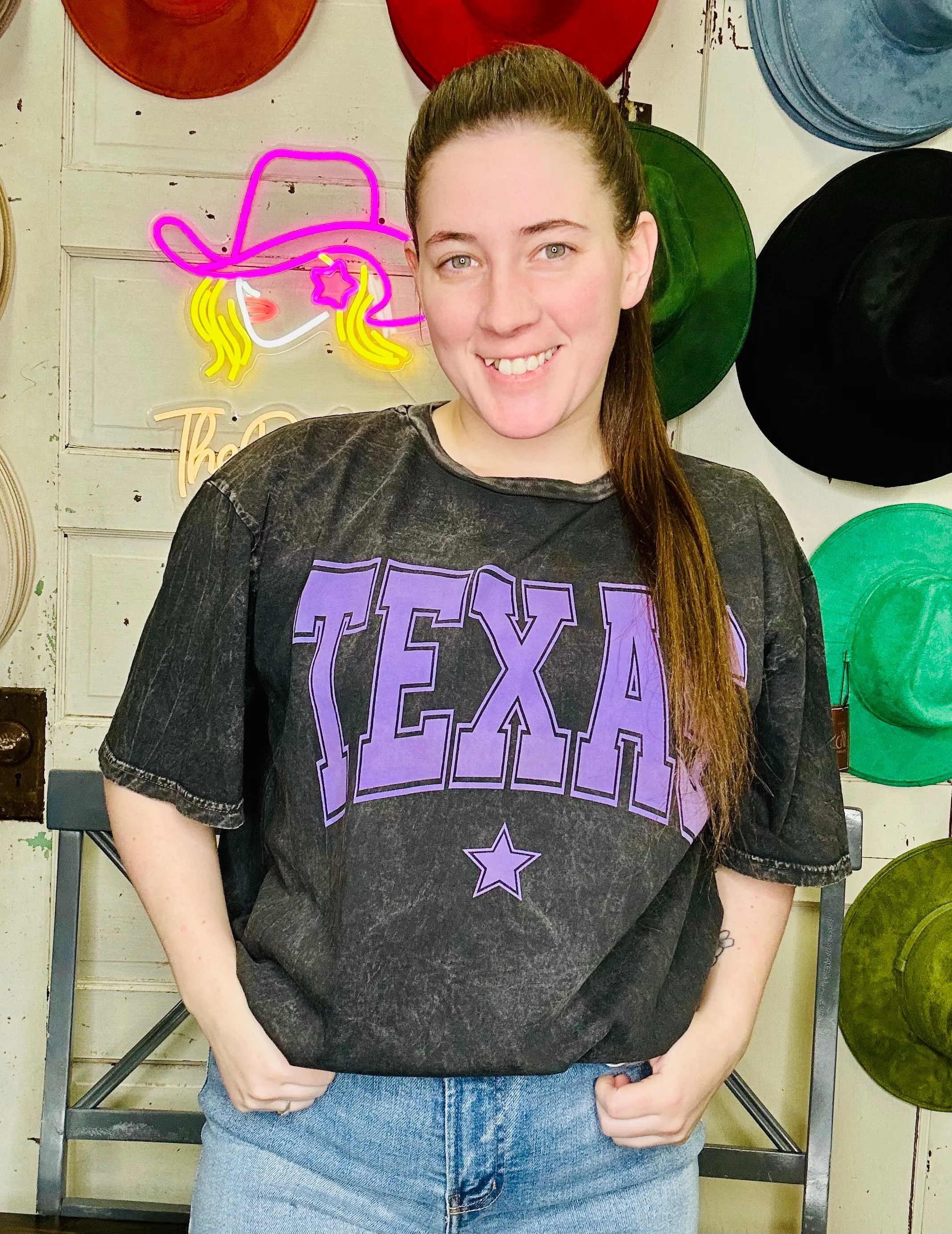 Texas black mineral washed oversized tee