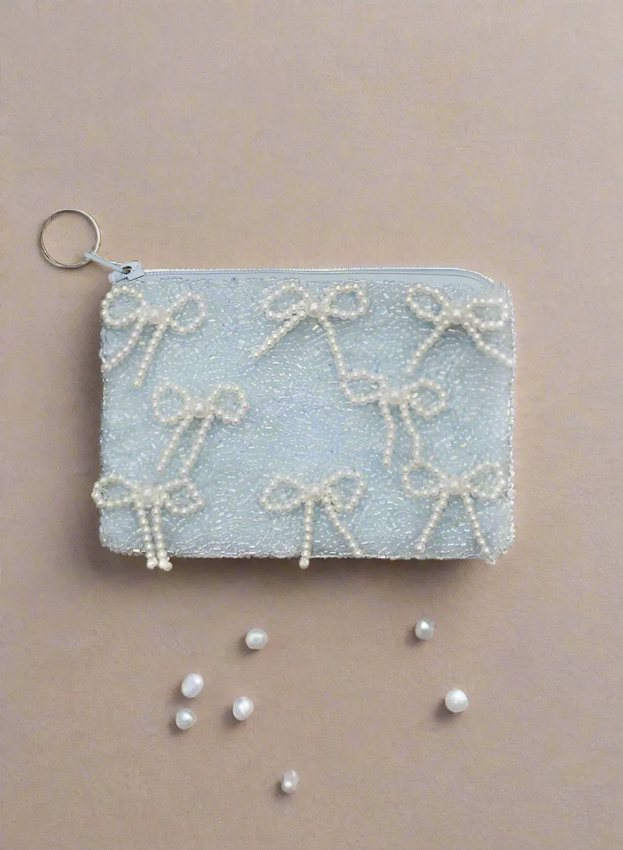 Tiana Designs Hand Beaded Pearl Bows Coin Purse
