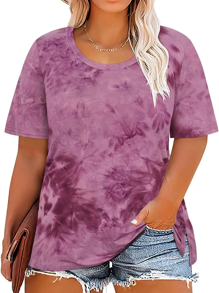 TIYOMI Plus Size Distressed Oversized T-Shirts Short Sleeve Tops for Women Crewneck Shirts XL-5XL