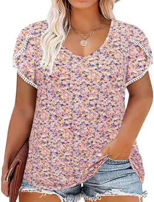 TIYOMI Plus Size Tops for Women Round Neck Square Neck T Shirts Summer Casual Short Sleeve Tunic Blouses XL-5XL