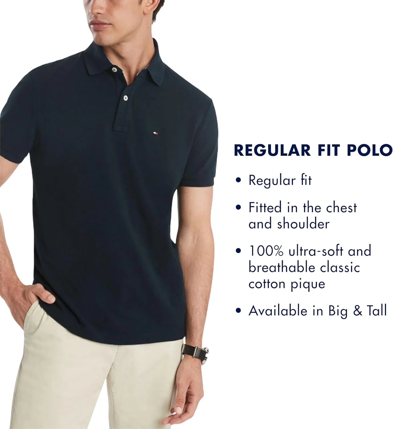 Tommy Hilfiger Men's Short Sleeve Moisture Wicking Stretch Polo Shirt with Quick Dry   UV Protection