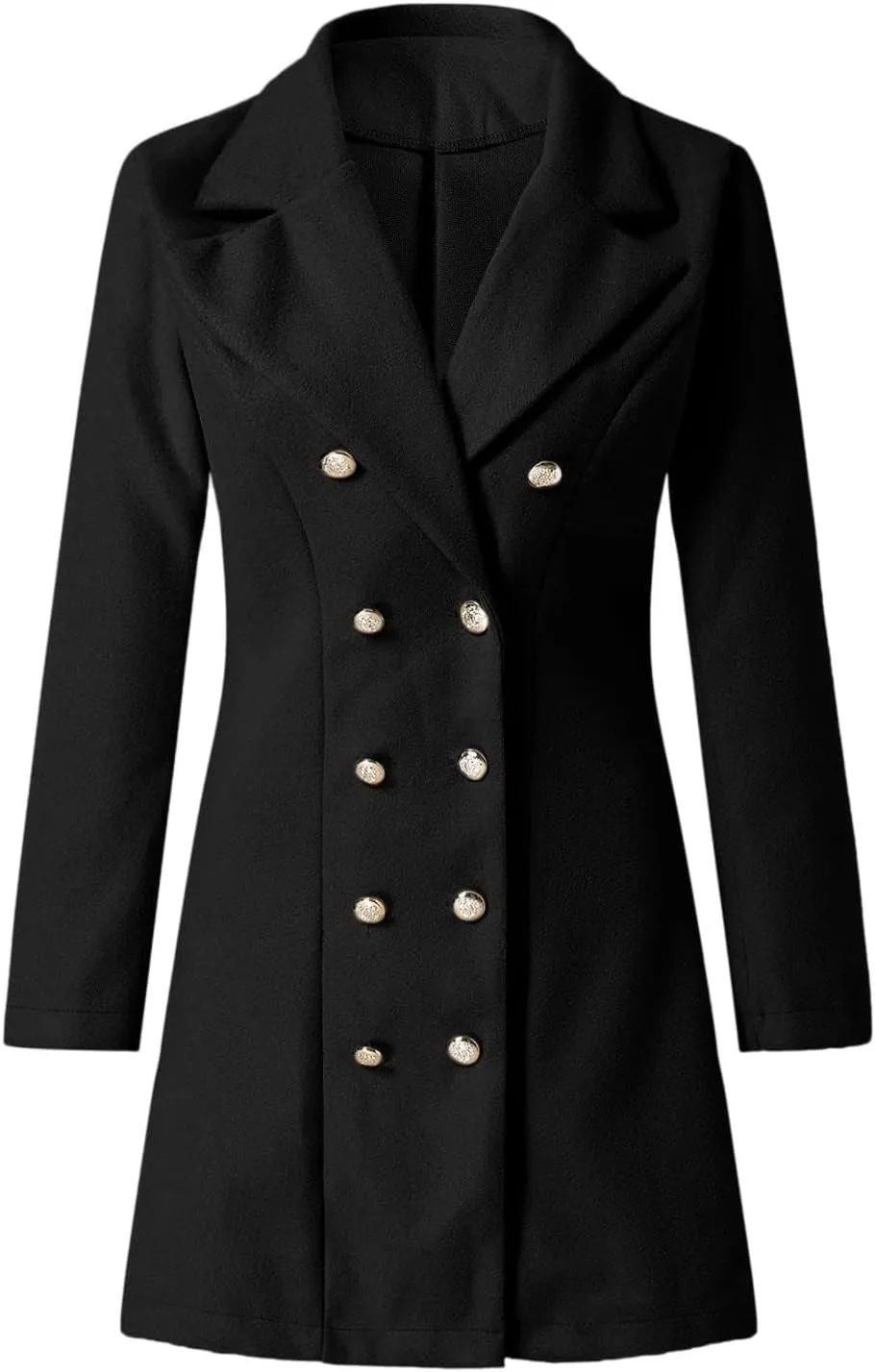 Trench Coat Women Long Wool Double Breasted Blazer Business Casual Notch Lapel Jacket Fall Winter Mid Long Peacoat