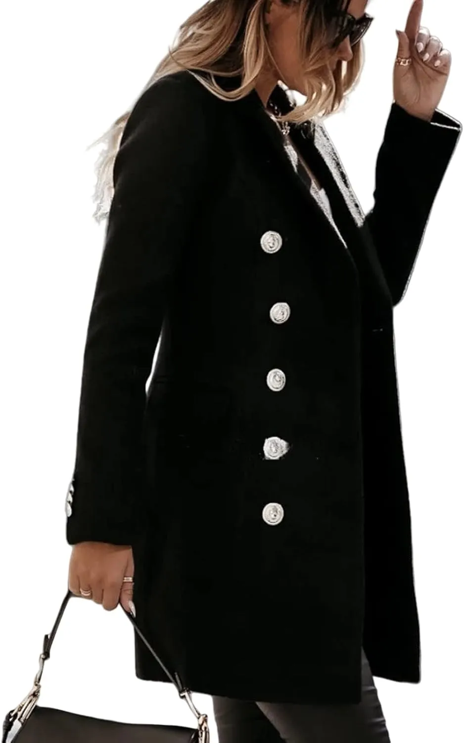 Trench Coat Women Long Wool Double Breasted Blazer Business Casual Notch Lapel Jacket Fall Winter Mid Long Peacoat