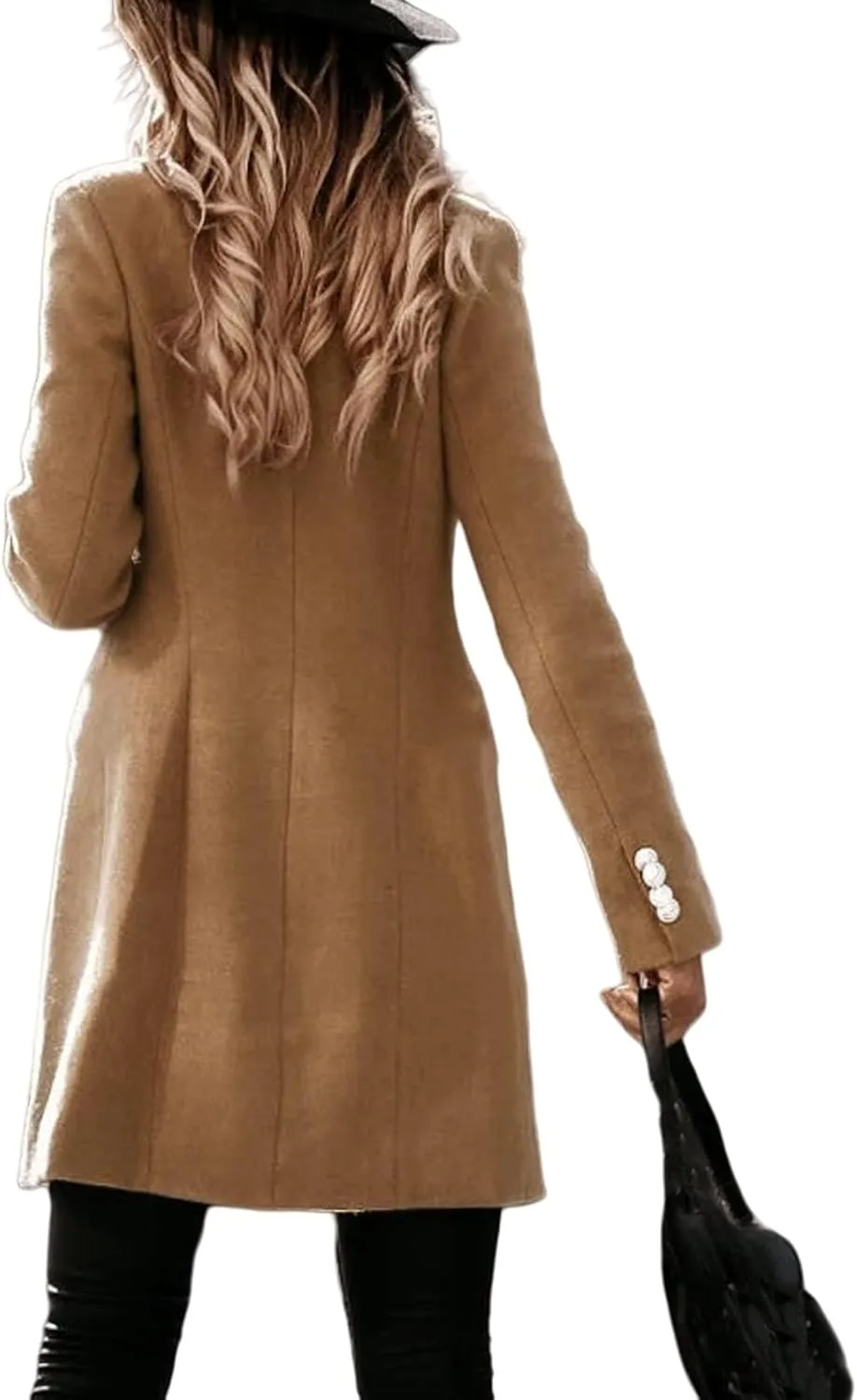 Trench Coat Women Long Wool Double Breasted Blazer Business Casual Notch Lapel Jacket Fall Winter Mid Long Peacoat