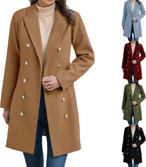 Trench Coat Women Long Wool Double Breasted Blazer Fall Winter Notch Lapel Jacket Business Casual Mid-Long Peacoat