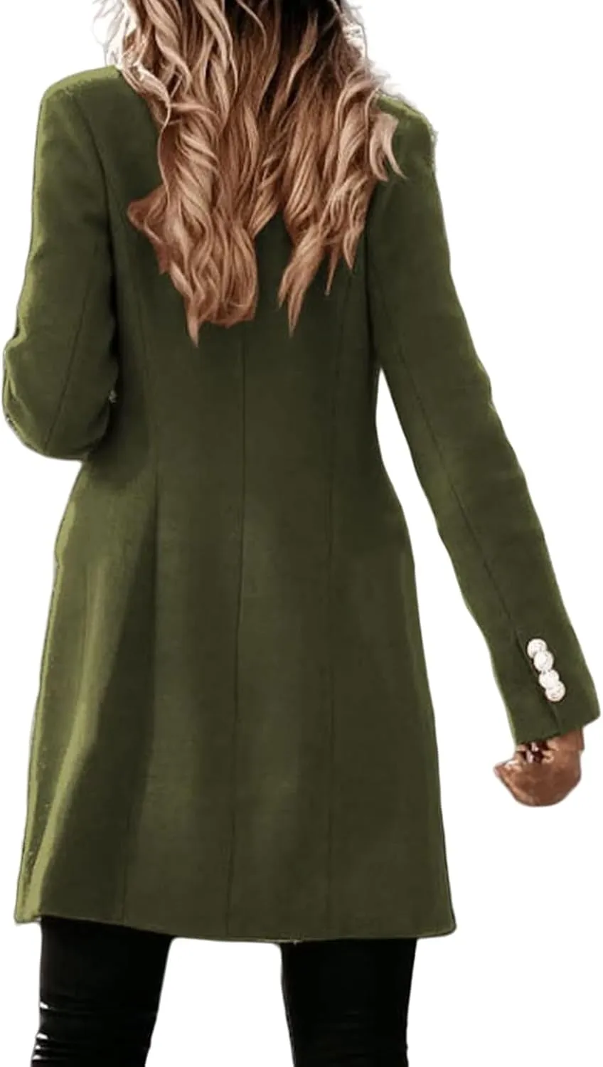 Trench Coat Women Long Wool Double Breasted Blazer Fall Winter Notch Lapel Jacket Business Casual Mid-Long Peacoat