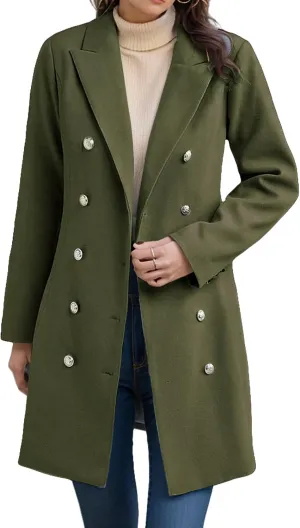 Trench Coat Women Long Wool Double Breasted Blazer Fall Winter Notch Lapel Jacket Business Casual Mid-Long Peacoat