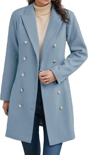 Trench Coat Women Long Wool Double Breasted Blazer Fall Winter Notch Lapel Jacket Business Casual Mid-Long Peacoat